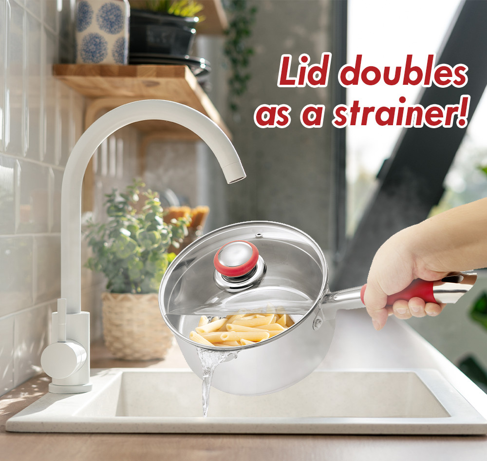 CONCORD Simple Pour Stainless Steel Saucepan with Vented Glass Lid