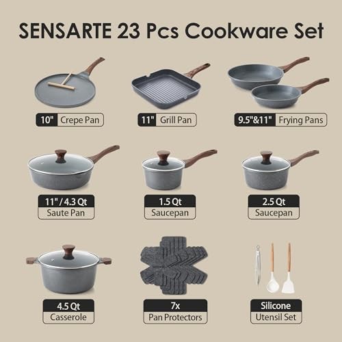 SENSARTE Gray Granite Nonstick Cookware Set 23 PCS
