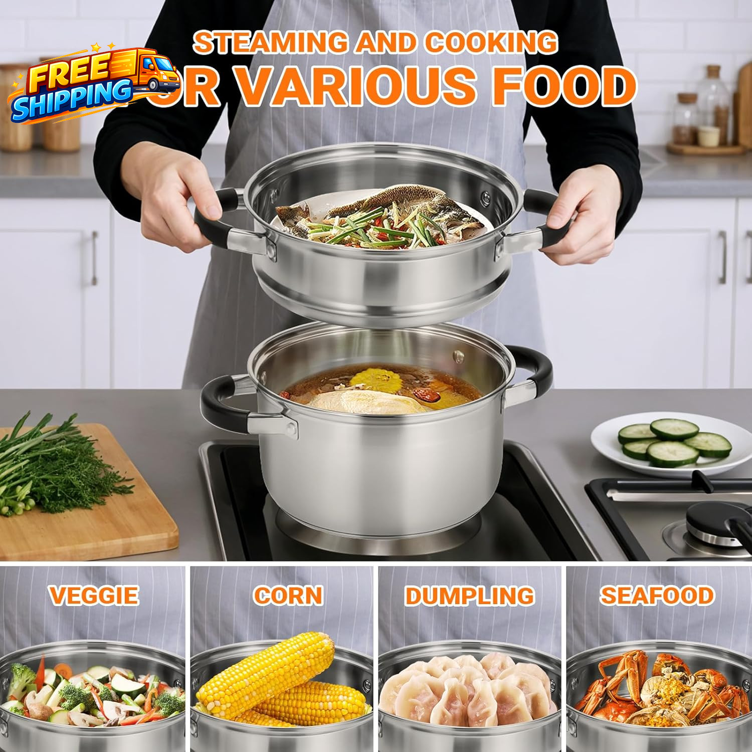 3.2QT Steamer for Cooking Stainless Steel Steam Pot with Steamer Basket Cooking