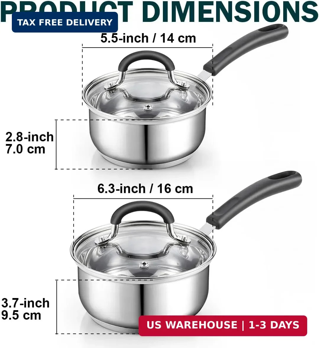 Cook N Home Professional 1 Quart and 2 Quart Stainless Steel Saucepan Set with L
