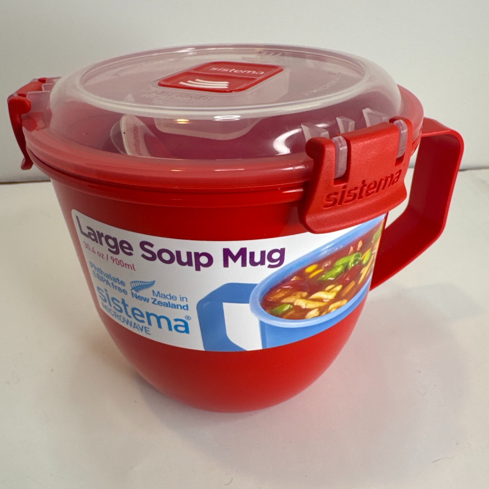Sistema Microwaveable 900mL Soup Mug, Large Microwave Container w Steam Vent Lid