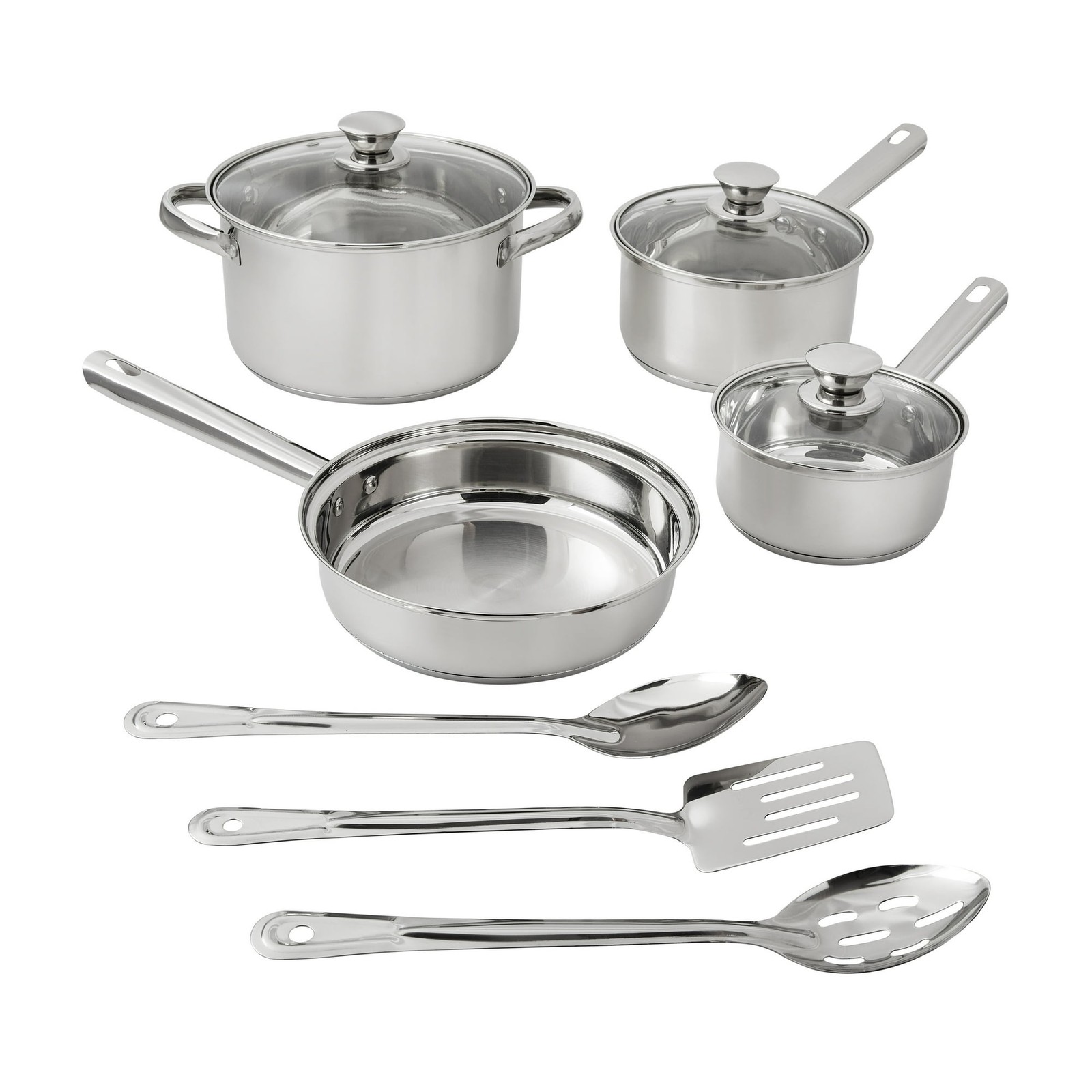 Mainstays 10-Piece Stainless Steel Cookware Set Pots & Pans Kitchen Set