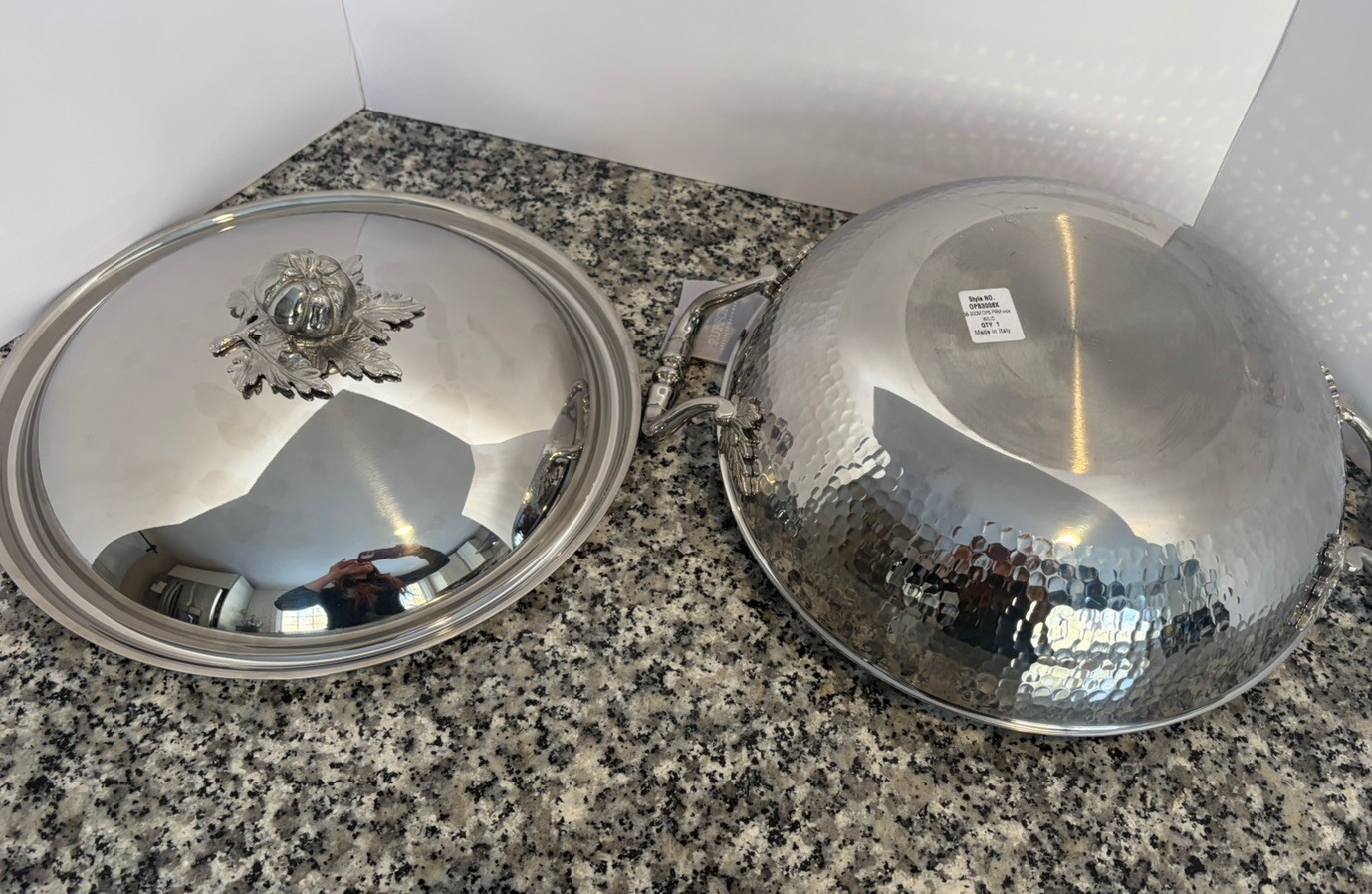 Ruffoni Opus Prima Hammered Stainless-Steel Wok 12” w/ Tomato Knob, 4 3/4-Qt