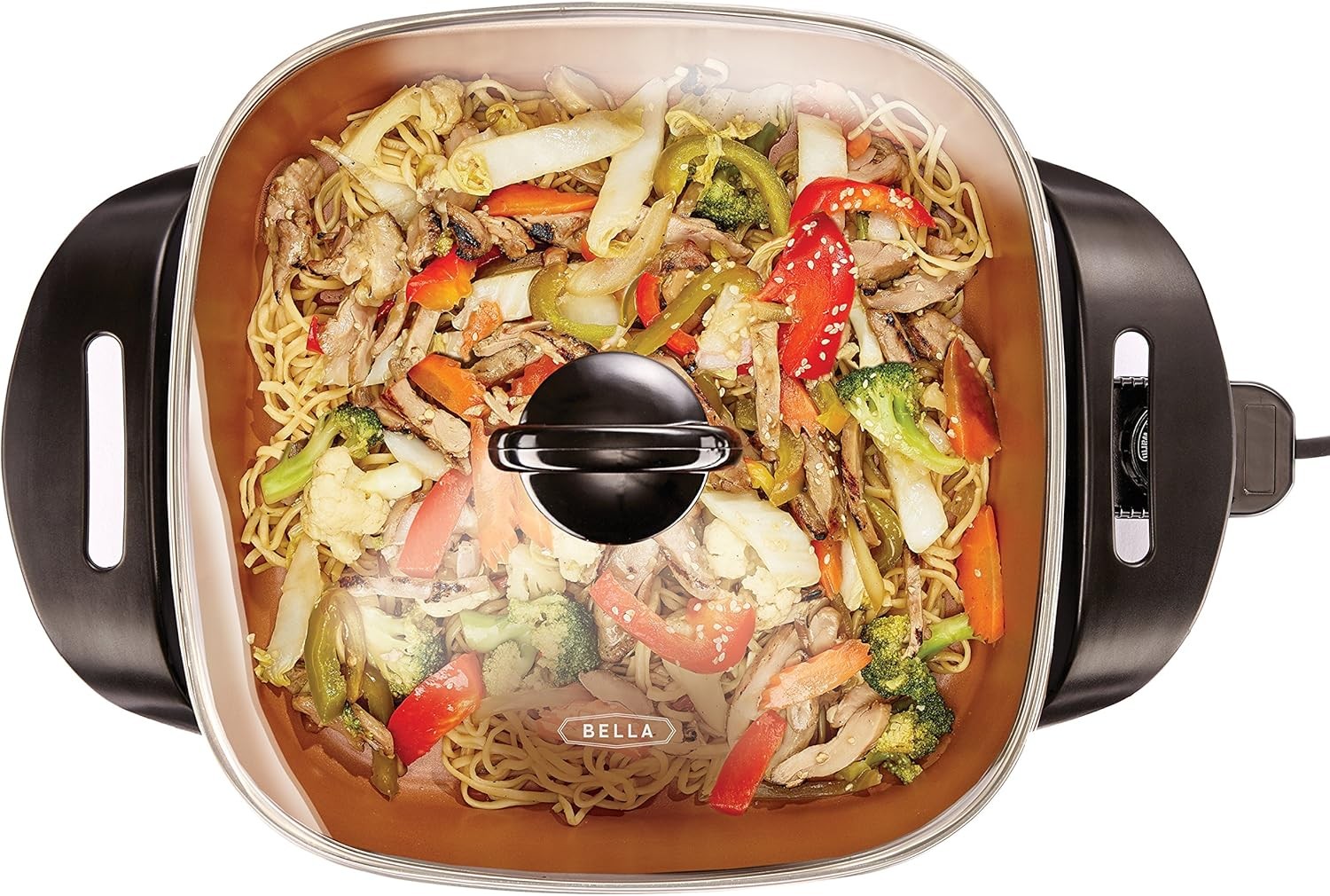 bella 12×12 Inch Electric Skillet & Frying Pan with Glass Lid, Non-Stick Coating