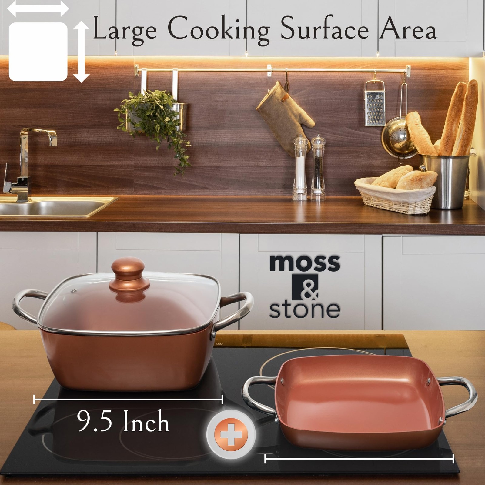 Moss & Stone 6 Pcs Copper Chef Cookware Non Stick Deep Frying Pan 9.5″ x 3.5″…