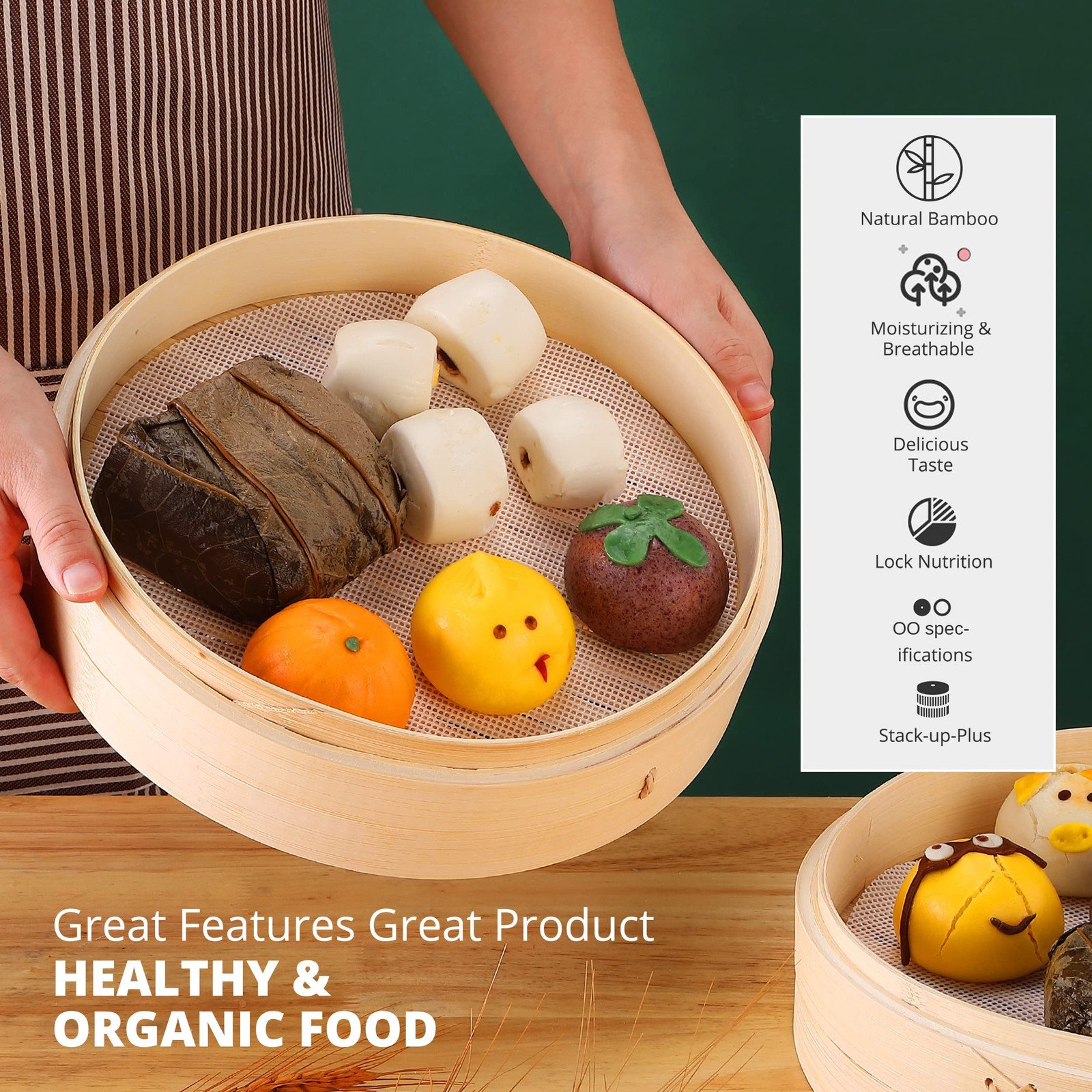 Bamboo Steamer Basket for Chinese Asian Cuisine – 2 Tier 10-Inch Steaming Bas…
