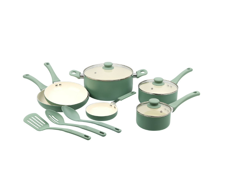 12-Piece Ceramic Nonstick Aluminum Cookware Set, Blue Pots & Pans