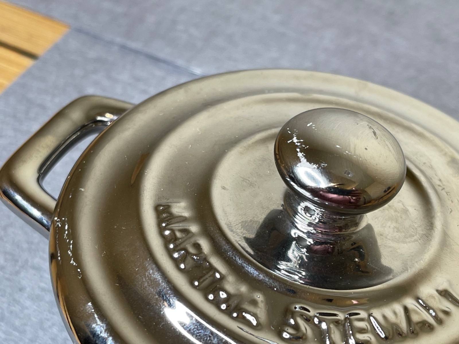 Martha Stewart Silver Mini Ceramic Cocottes Pot w/Lid 12 Oz