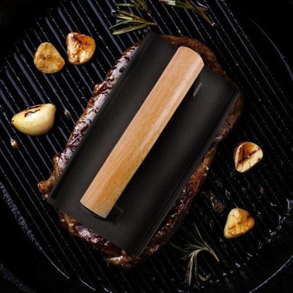 2 lb Cast Iron Steak Weight with Wooden Handle (4 Grill Press) by MyXOHome