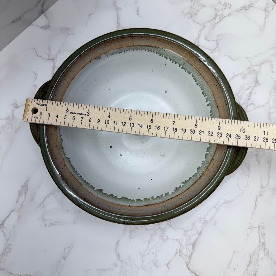 Vintage Green Ceramic Baking Dish Chimney Lid Roasting Even Cooking Signed Cozy