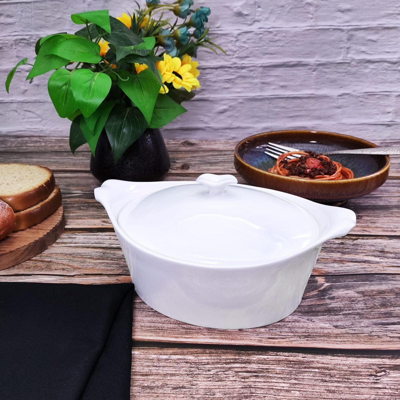 Jinsongdafa 8.7 X 6.7 Ceramic Oval Casserole Dish Lids1.6 Qt White French