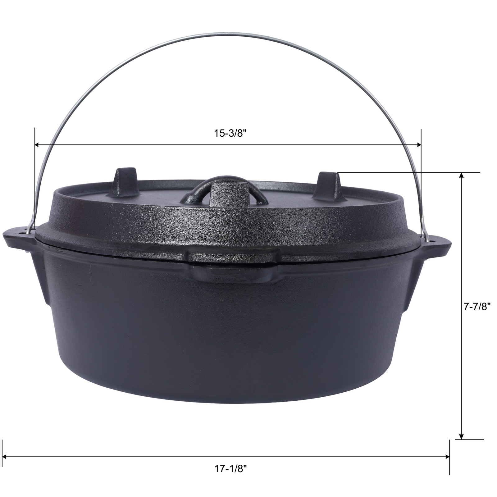 Tileon Dutch Oven12 qt Cast Iron Black Pre-Seasoned Lid Fireplace BBQ Camp Bake