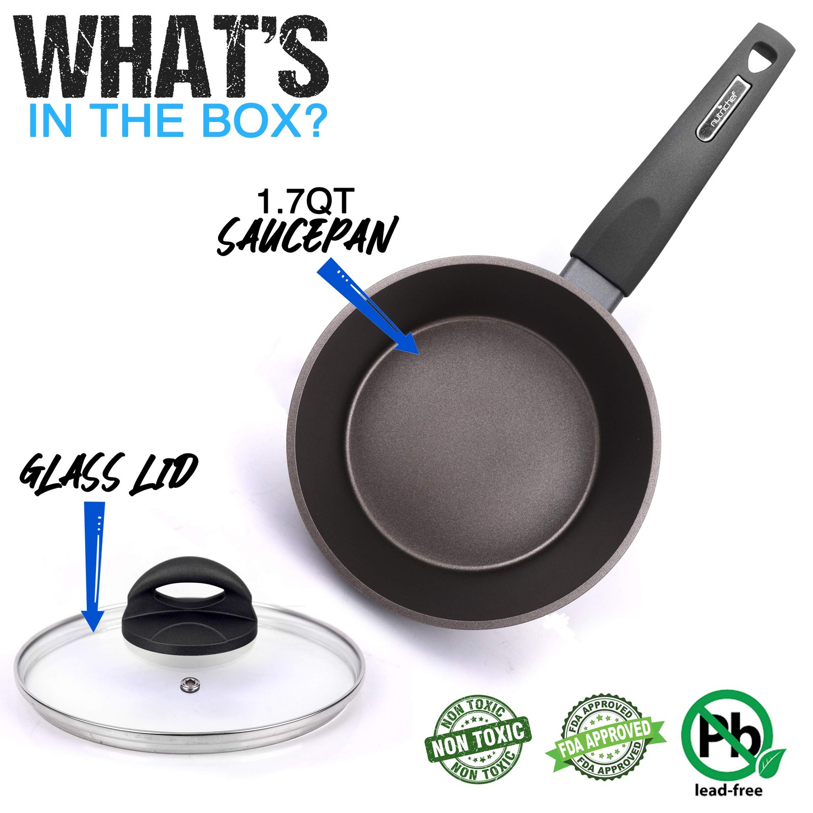 Nutrichef Replacement Part-Saucepan Pot Lid 1.7 Quart Small Black Prtnccw12Sp