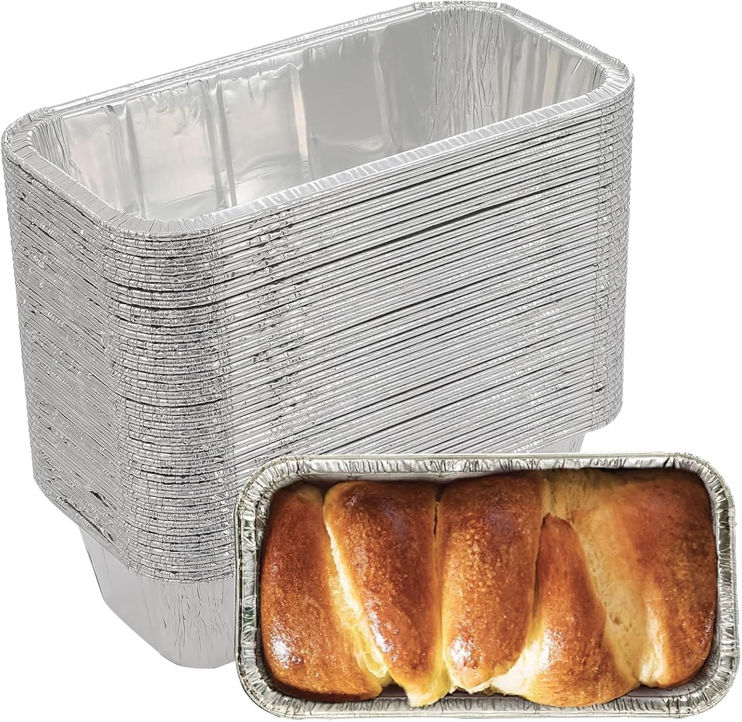 50 Pack Disposable Loaf Pans, 2Lb Foil Bread Pans for Baking, Lunch