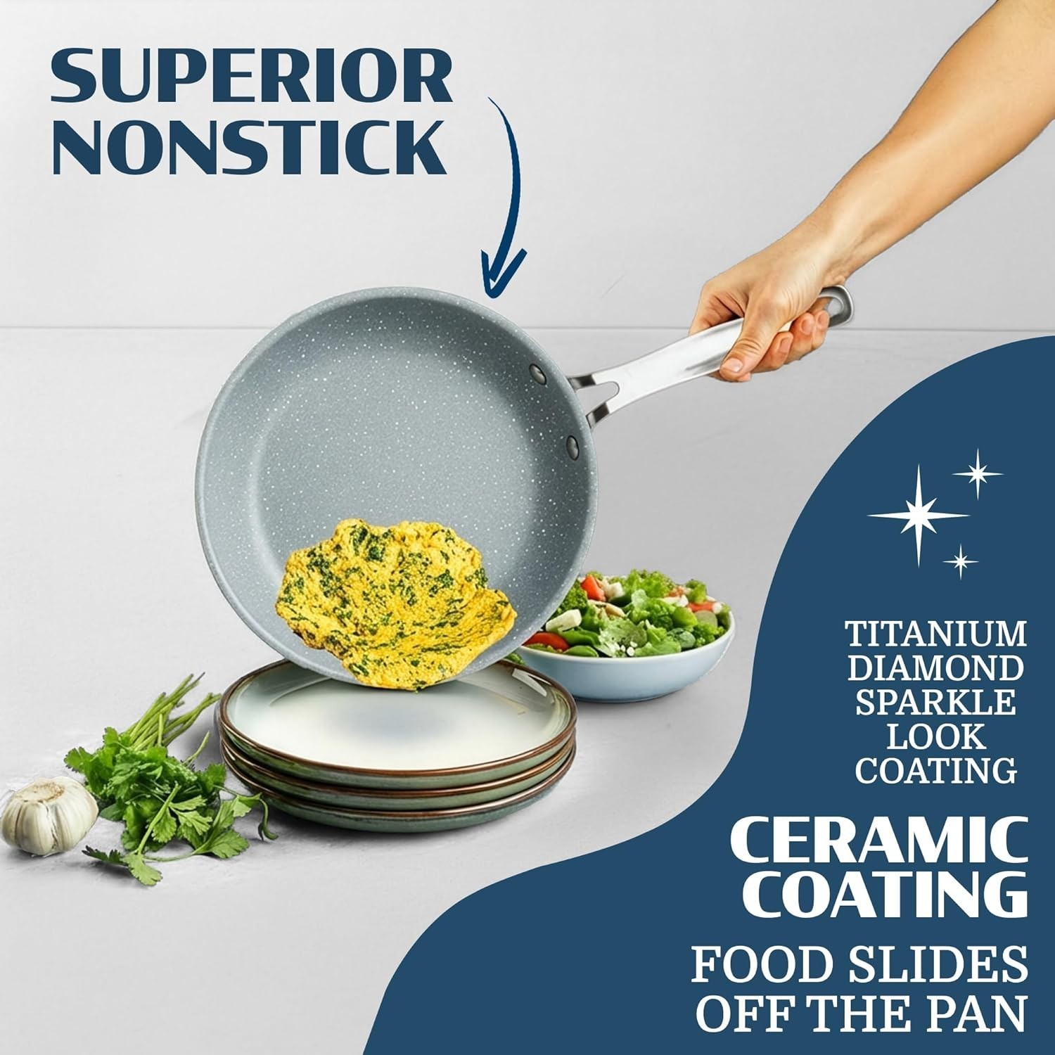 Granitestone 20 Pc Pots and Pans Set Nonstick Ceramic Cookware Set, Gray
