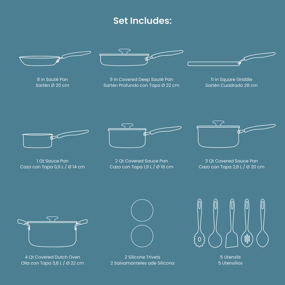 Tramontina Primaware 18-Piece Nonstick Cookware Set, Asphalt