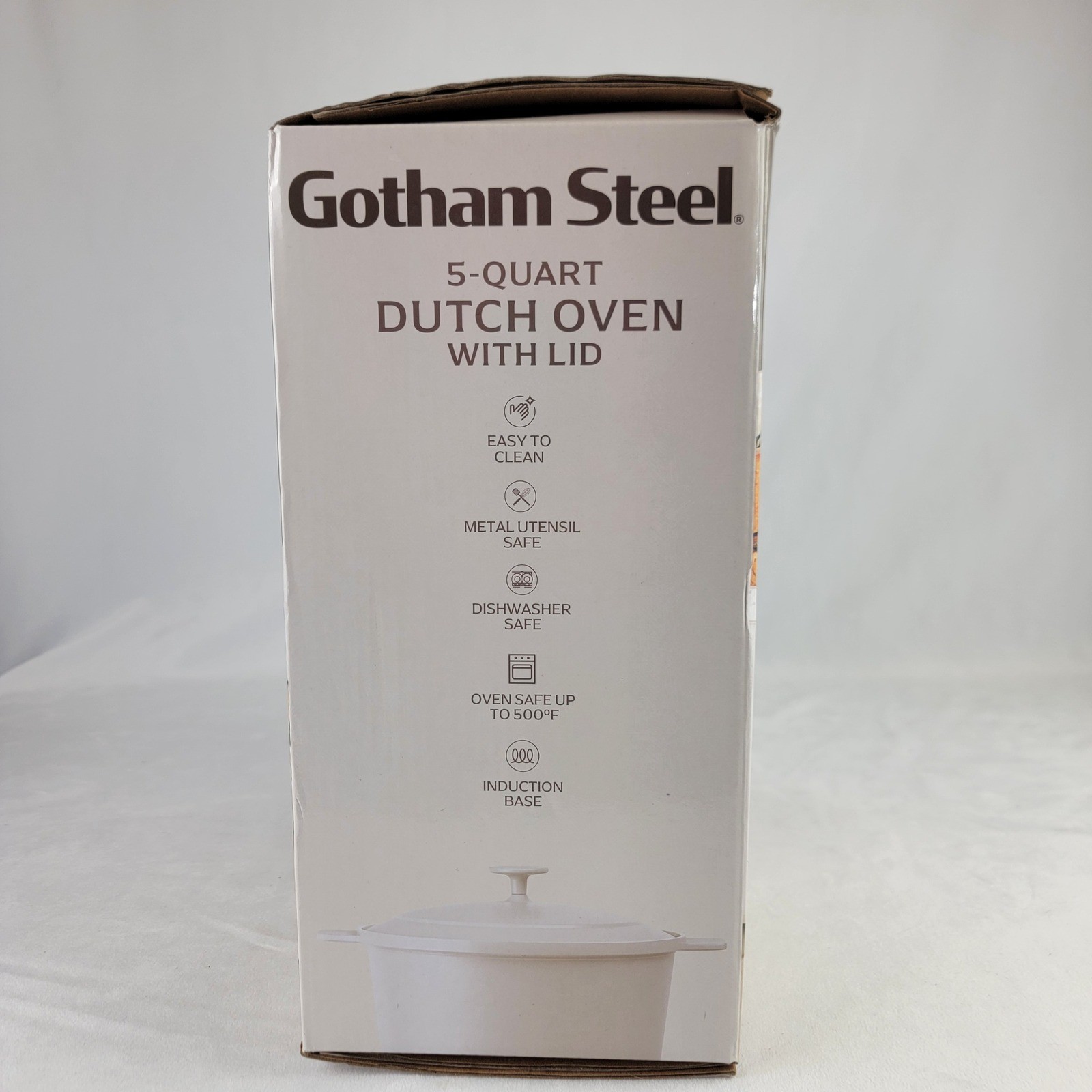 Gotham Steel 5 Quart Dutch Oven with Lid Cream Induction Base PFAO FREE 6057MT