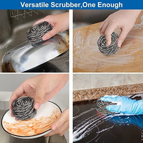 10 Pack Stainless Steel Scrubber, Stainless Steel-Pack of 10 Scrubbers Silver