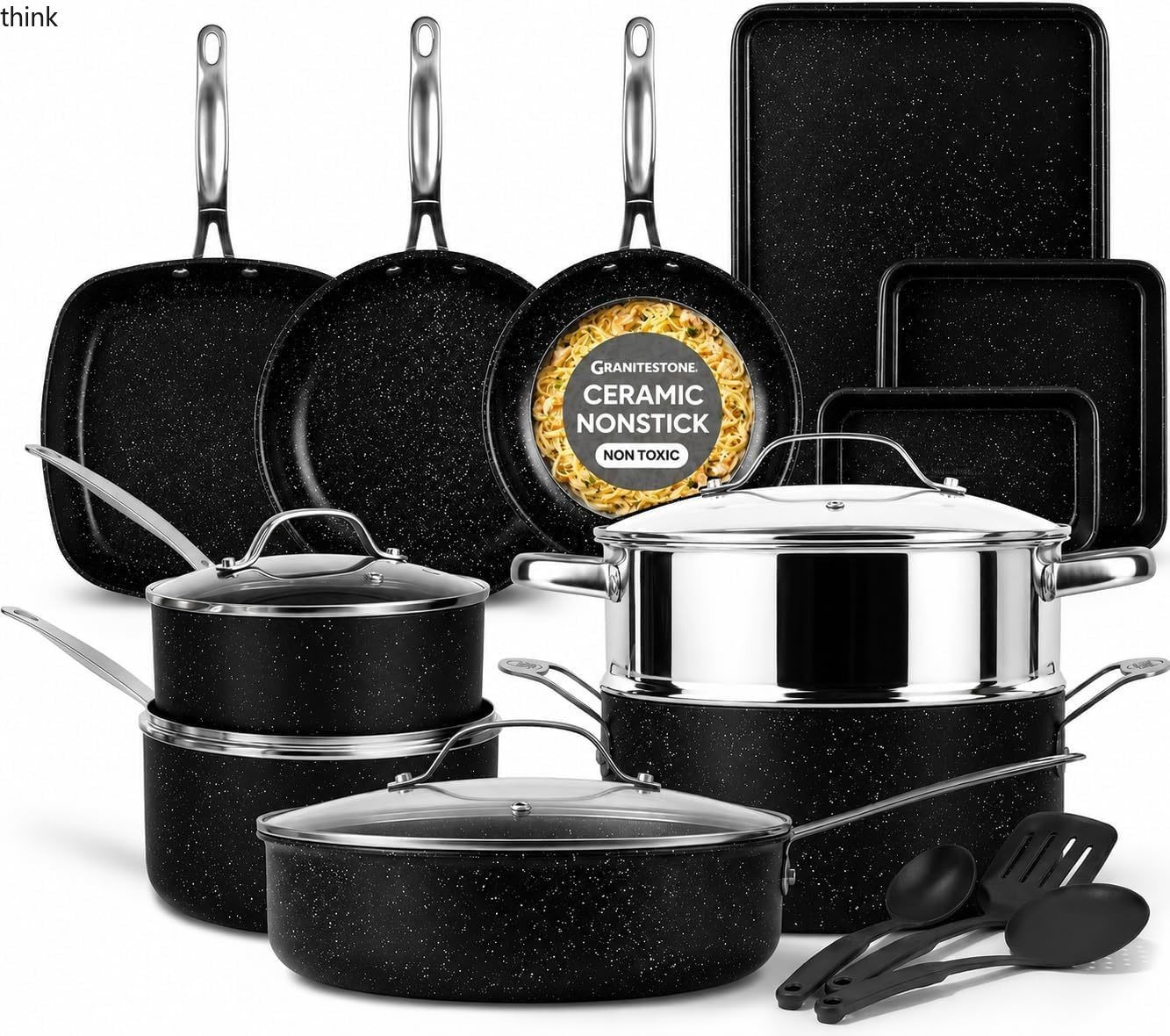 GRANITESTONE 20 Pc Complete Pots and Pans Set Non Stick Cookware Set