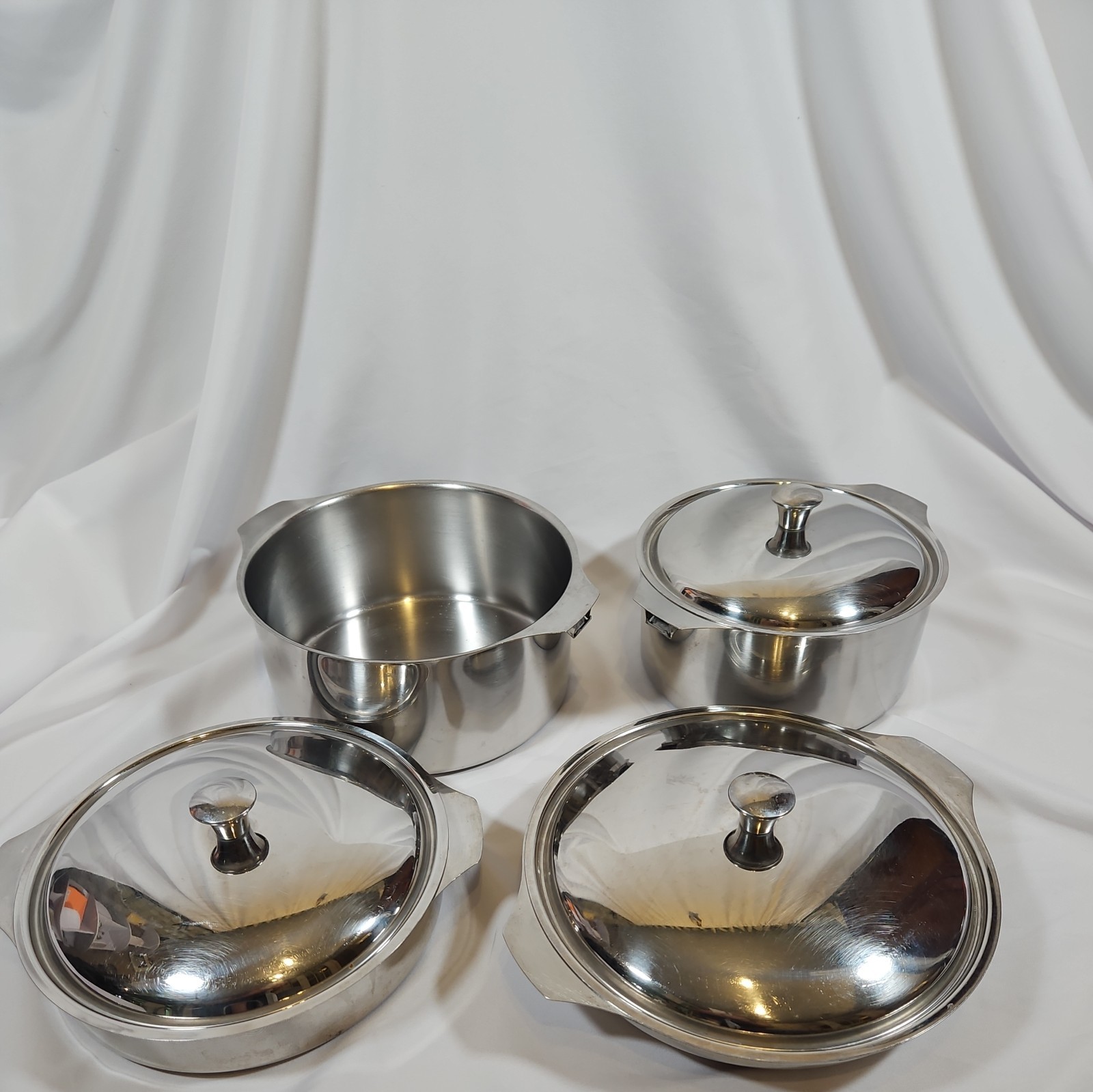 7 pc Letang & Remy Stainless Steel Cookware France Skillet & 3 pans w/3 lids