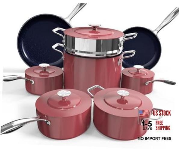 13pc Forged Lightweight Cookware Set PFAS Free, Healthy G10 Cinnamon Lux