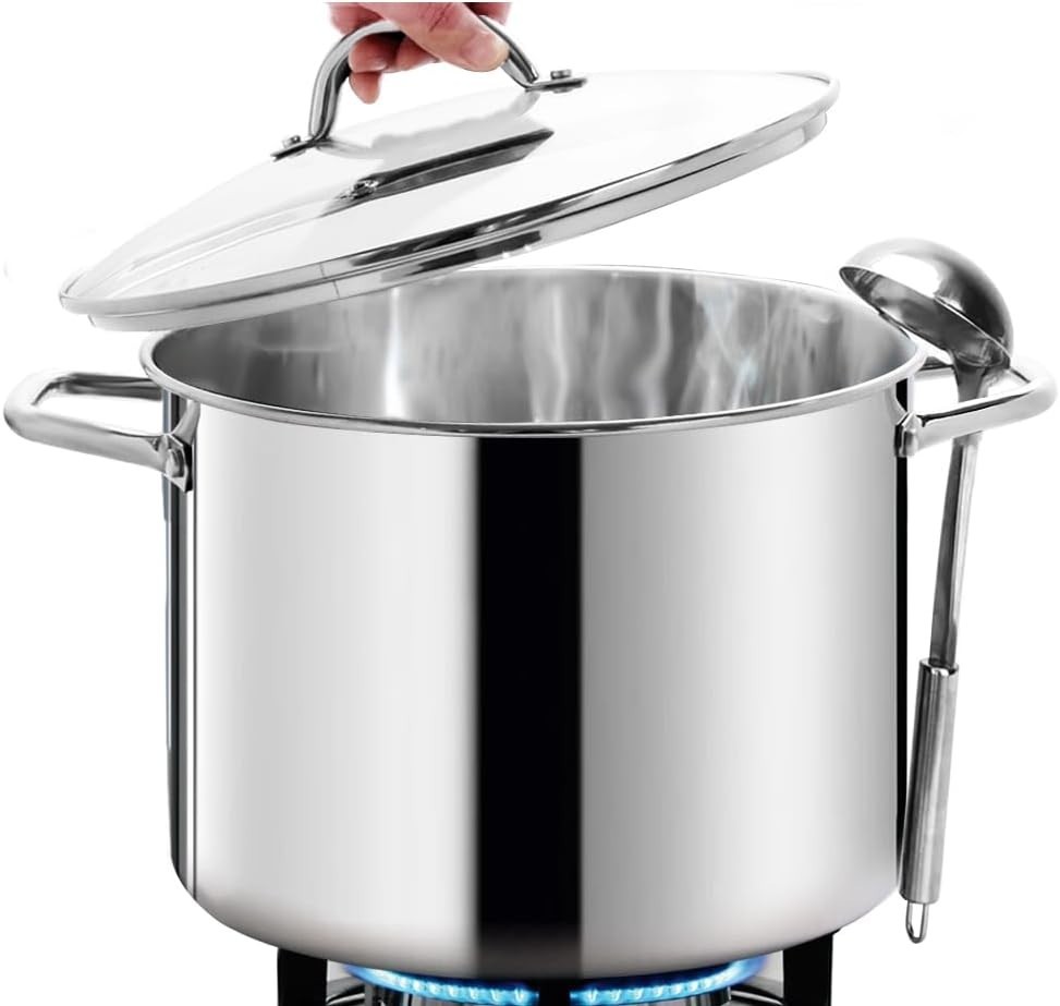 Commercial Grade 12 Quart Stock Pot with Glass Lid – Perfect for Soups & Stocks