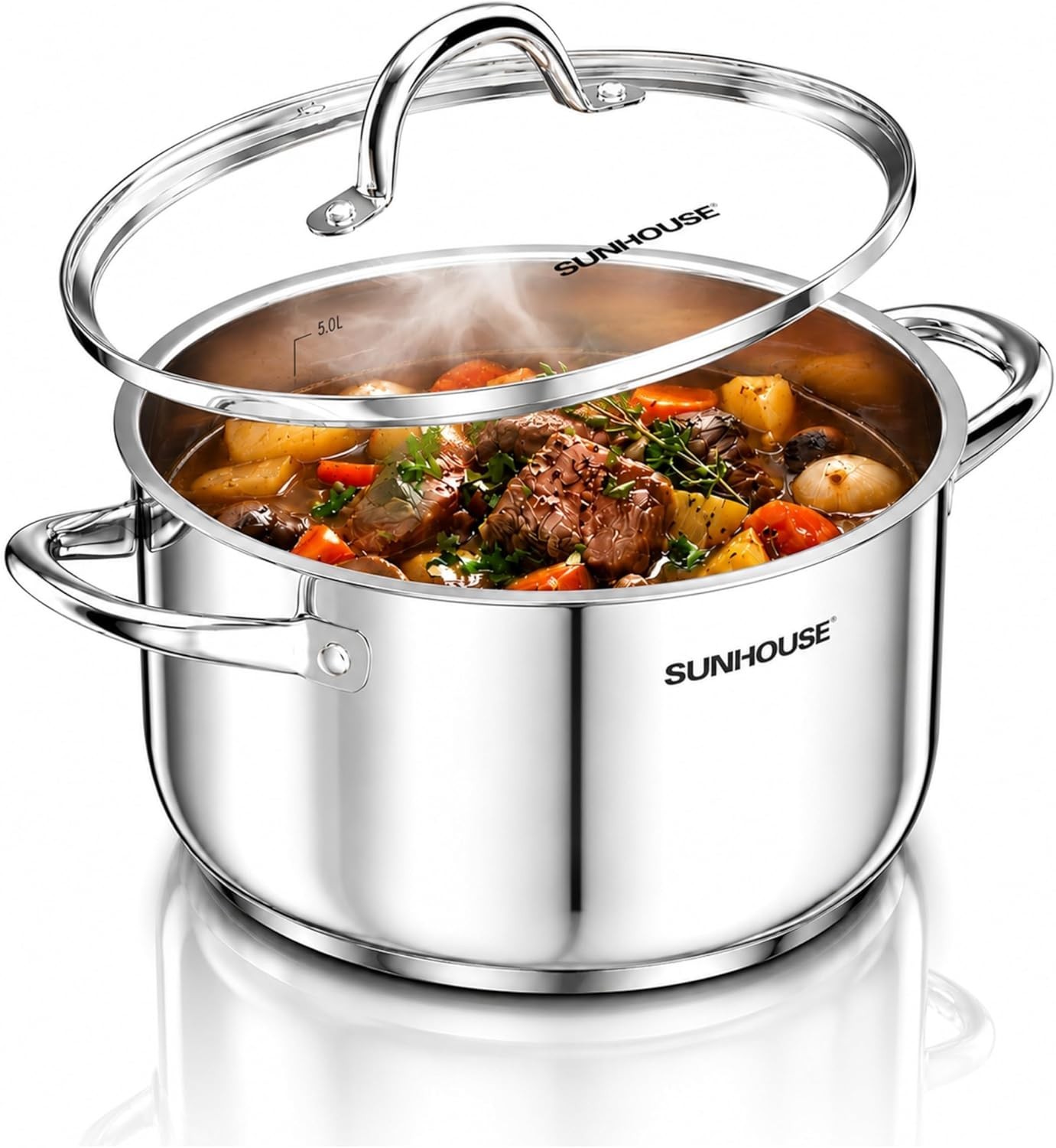 Olla Grande 7/12QT Acero Inoxidable con Tapa para Pasta Sopas e Inducción, Nuevo