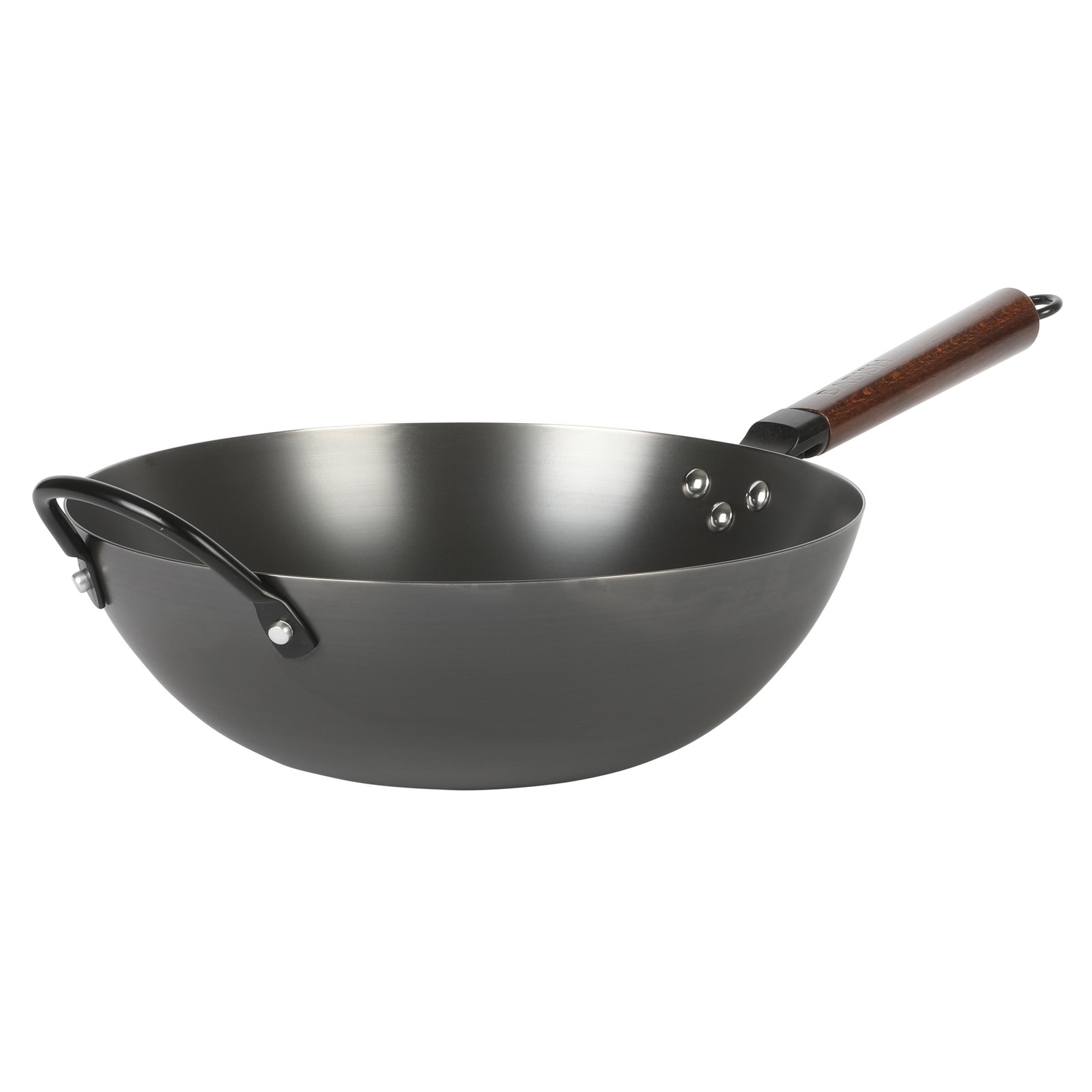Flat Bottom Carbon Steel Wok 13 Inch Stir Fry Pan for Gas Induction Electric