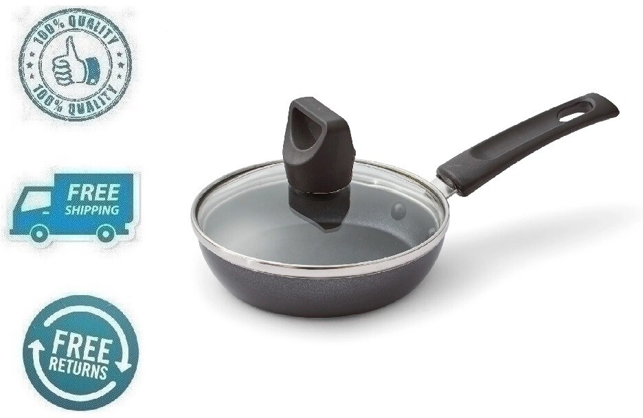 New Black Small Nonstick Aluminum Frying Pan Stir Fry Dishwasher Safe 4.5 in