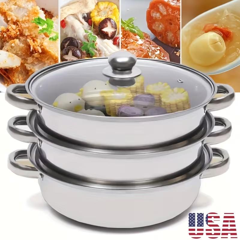 3 Tier Steamer Cooker with Lid Food Steamer Multipurpose Steamer Stainless Steel