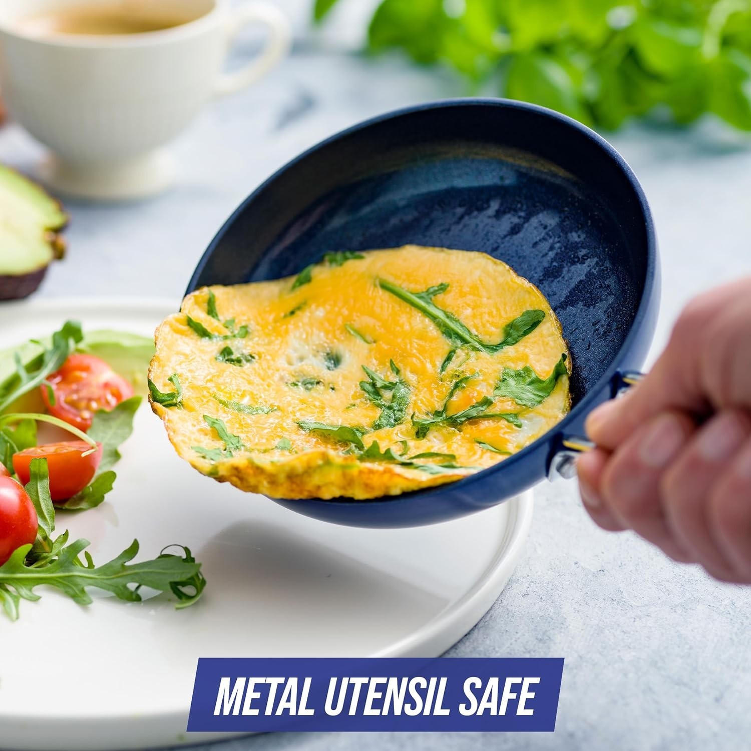 Compact Diamond Nonstick Frying Pan, 0.5 Cup Capacity, Dishwasher Safe, Blue