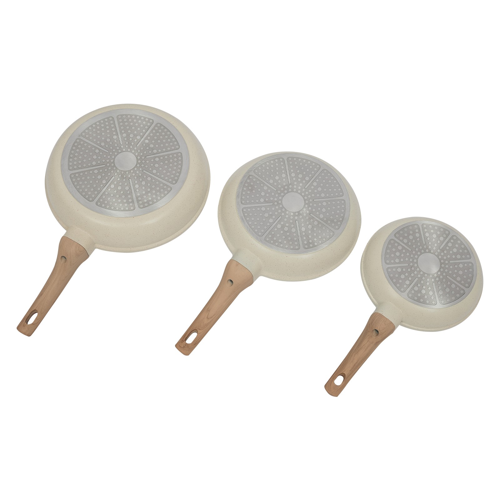 3-Piece Aluminum Nonstick Frying Pan Set Kitchen Healthy Cookware Pan Beige