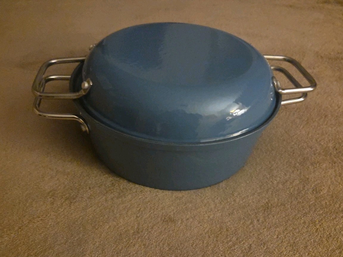 Cook’s Essentials Blue Cast Iron Cookware Set Dutch Oven And Grill Pan
