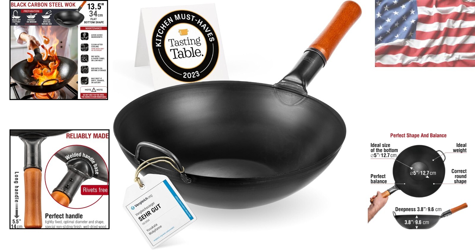 Versatile 13.5-Inch Carbon Steel Wok – Perfect for Induction, Gas, or Open Fire