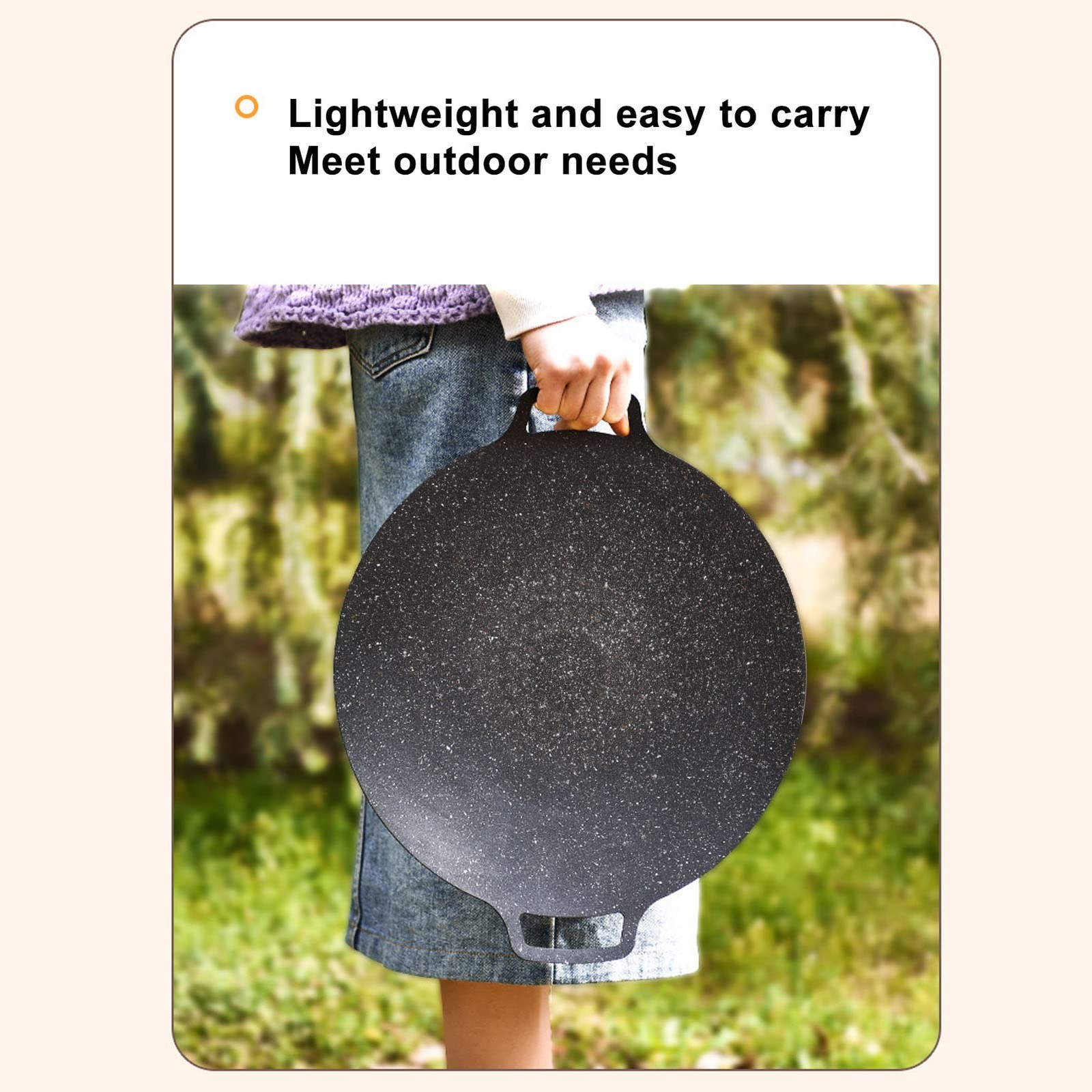 Korean Grill Pan 14.17 Inch Nonstick Round Griddle BBQ Plate with Handle