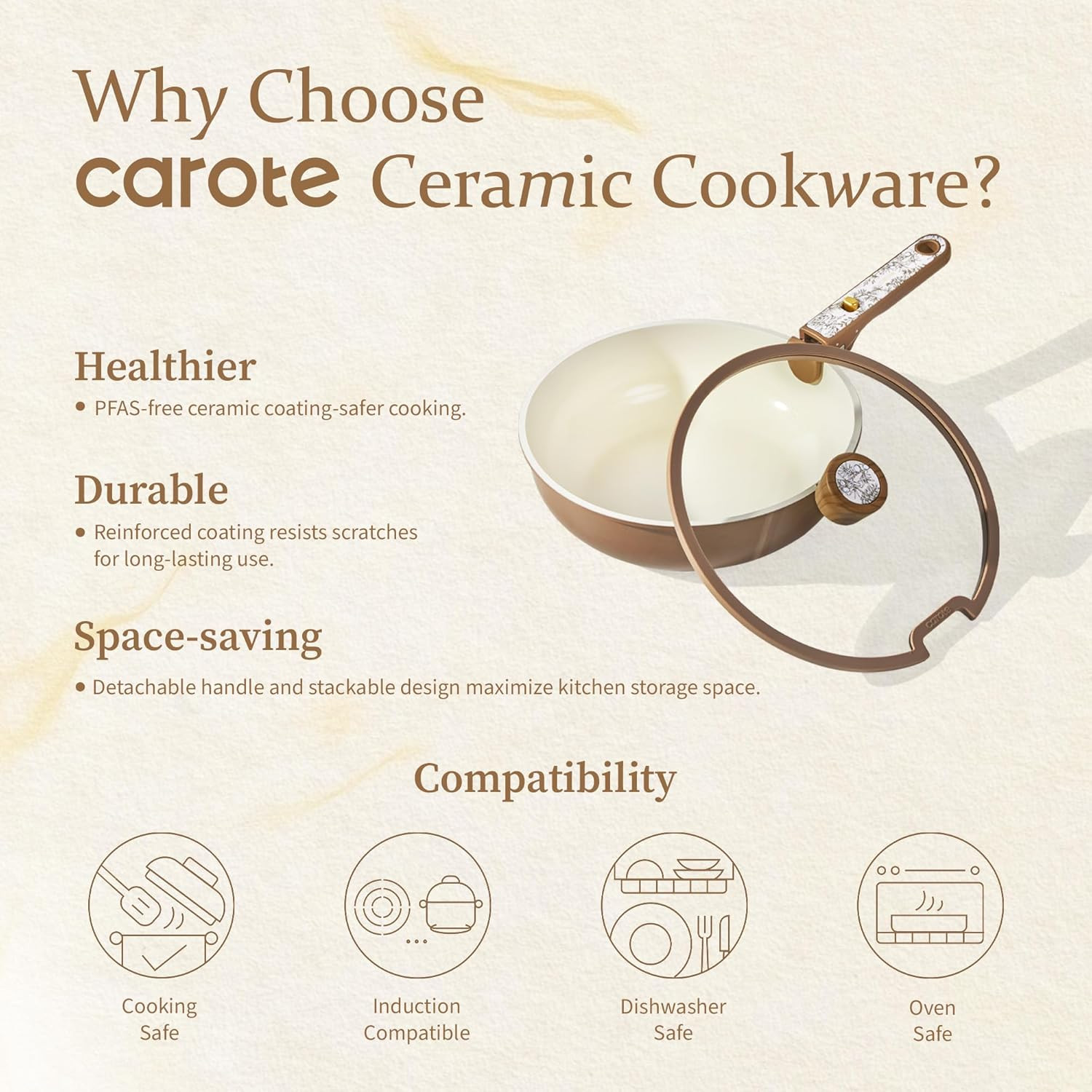 25-Piece Nonstick Ceramic Cookware Set, Induction Compatible, Chocolate
