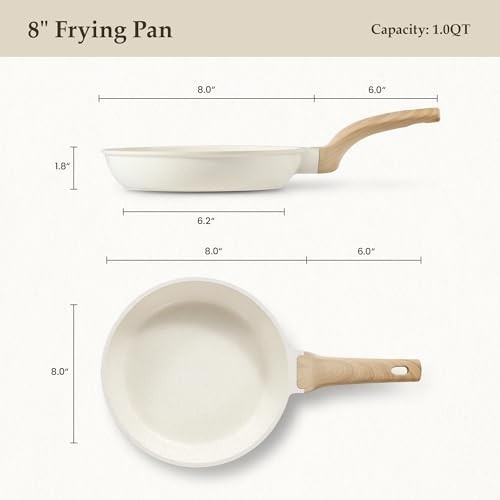 CAROTE Non Stick Frying Pans,Nonstick Granite Fry Pan Egg 8, Cream White