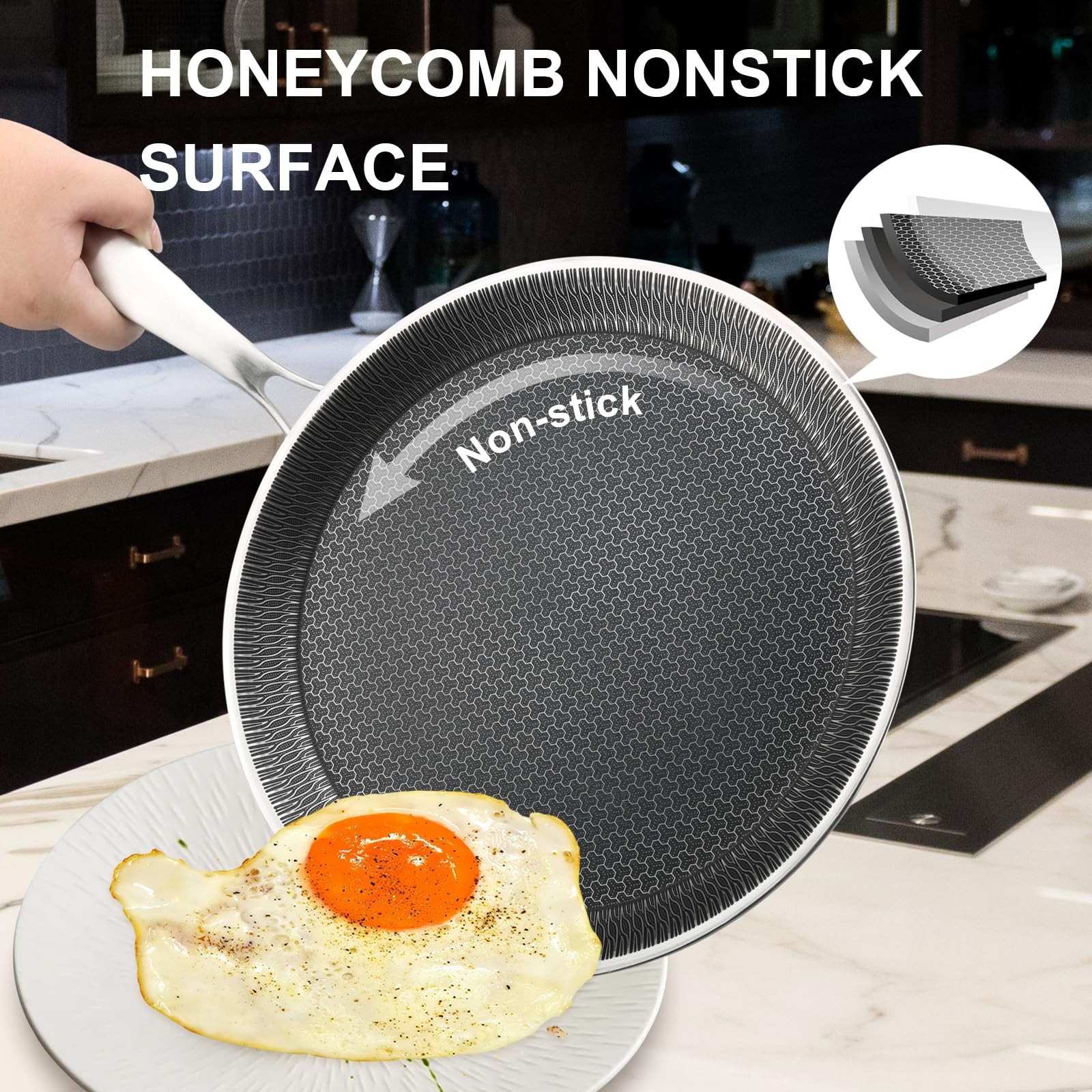 Nonstick Crepe Pan, 11Inch Stainless Steel Crepe Pan, Honeycomb Coating Flat Ski
