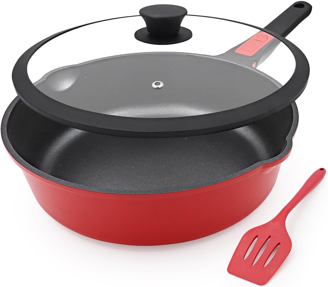 12 Inch Deep Frying Pan with Lid, Large Nonstick Skillet, 5 Qt Saute Pan with