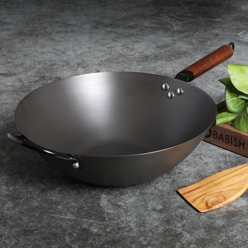 13 Inch Carbon Steel Wok Induction Safe Nonstick Rust Resistant Heavy Gauge New
