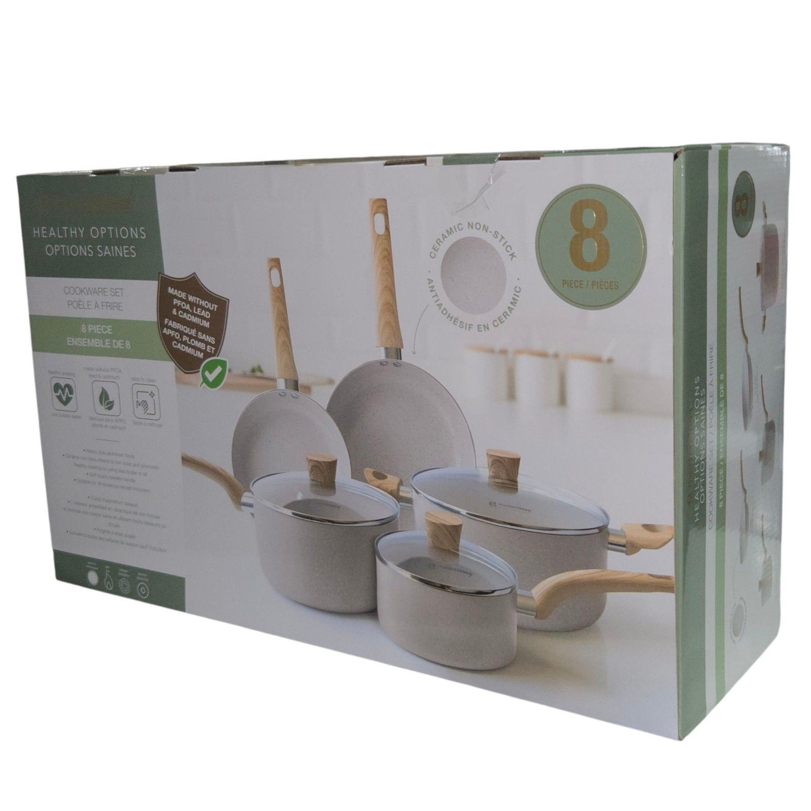 Masterclass 8pc Ceramic Nonstick Cookware Set Pots And Pans Cream Not Induction
