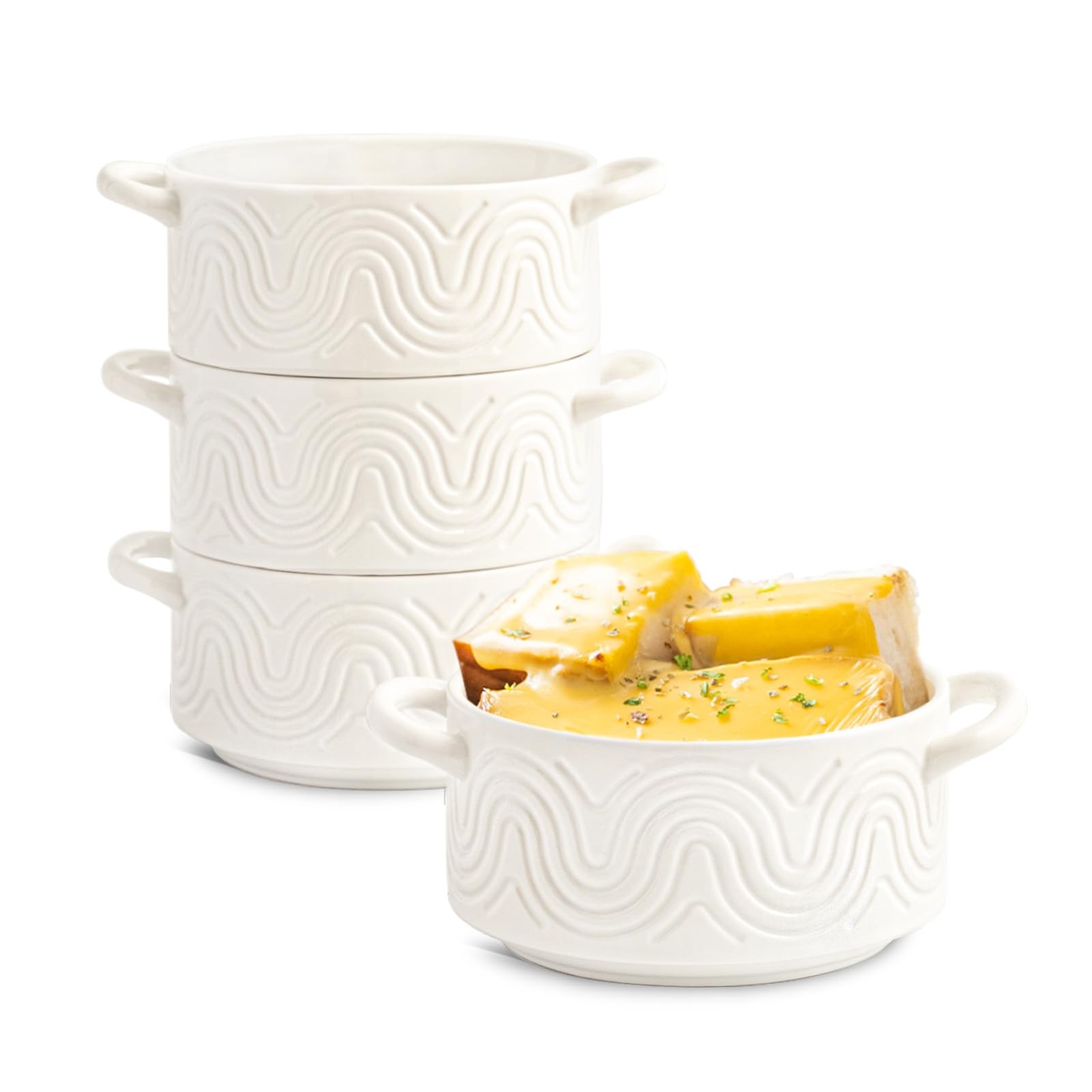 INSETLAN 20oz French Onion Soup Bowls with Handles, Set of 4 Ceramic Soup Cro…