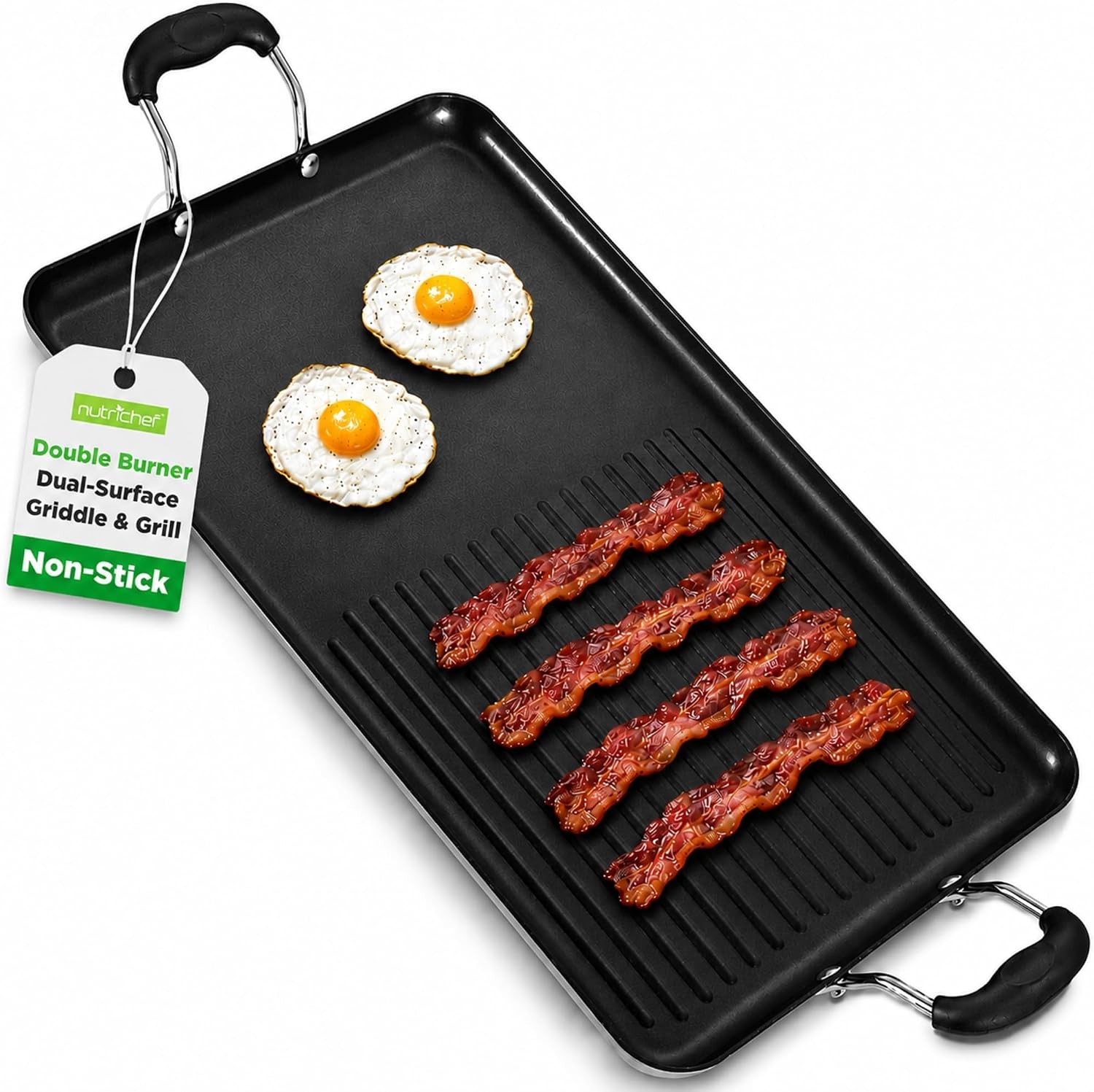 Large 24 Inch Double Burner Non Stick Griddle Skillet Dual Cooking Surfaces
