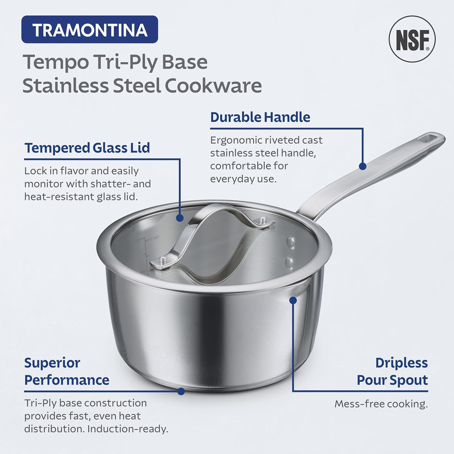 14-Piece Tri-Ply Stainless Steel Cookware Set with Glass Lids