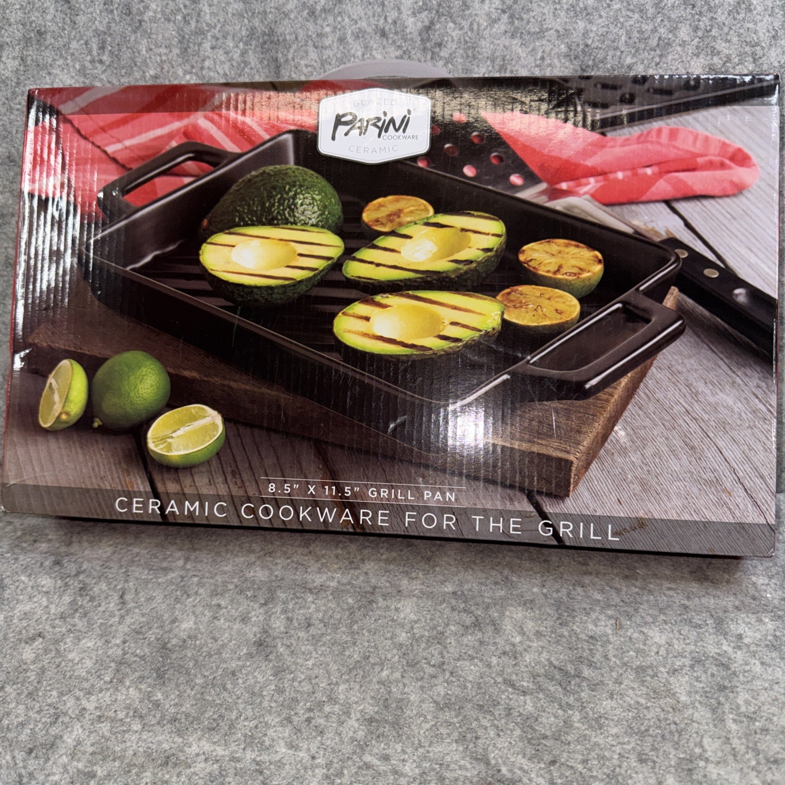 Parini Glazed Black Ceramic Grill Pan Cookware Rectangle 11.5″ x 8.5″ New in Box