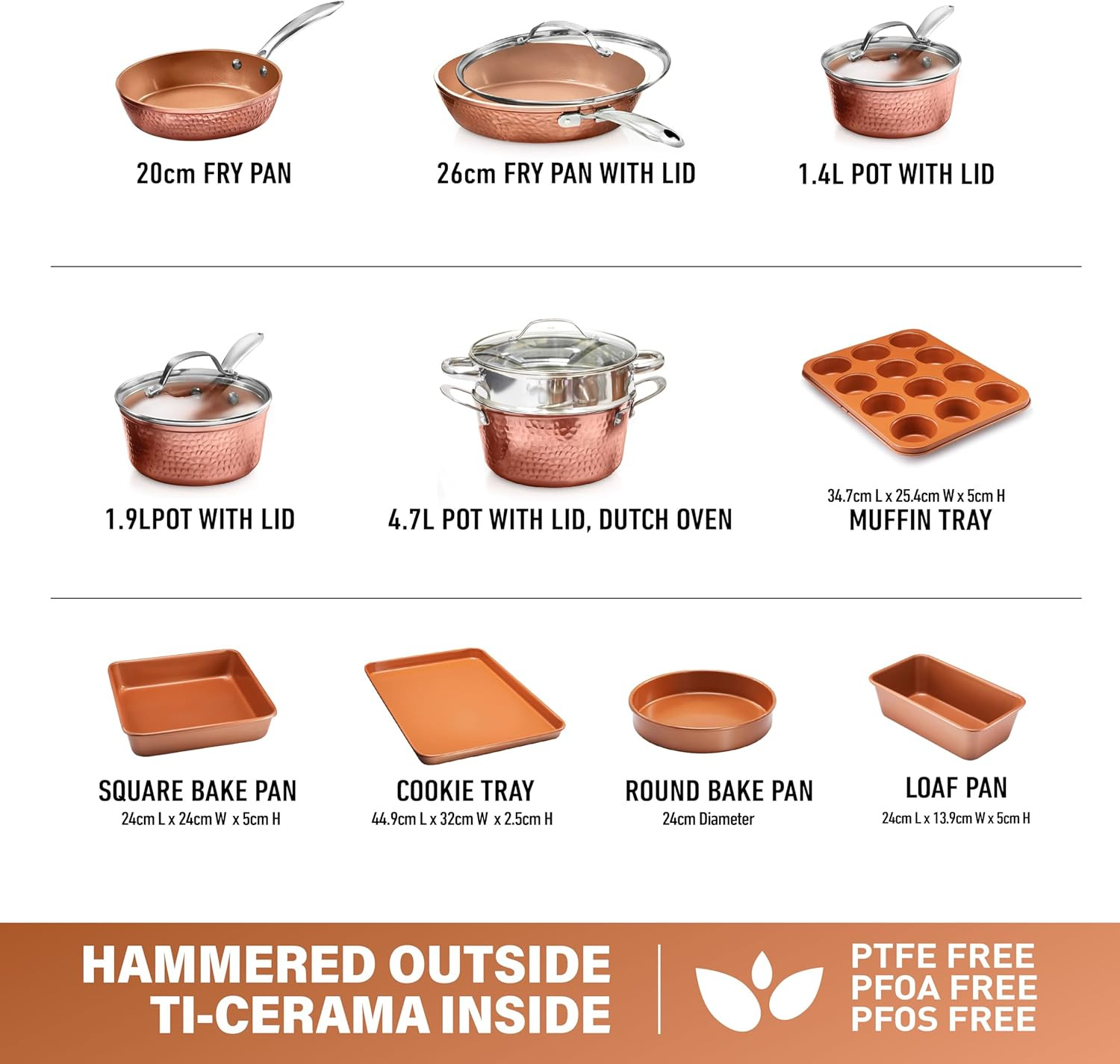 Hammered 15 Pc Ceramic Cookware Set Nonstick, Induction Pots and Pans Set Non St