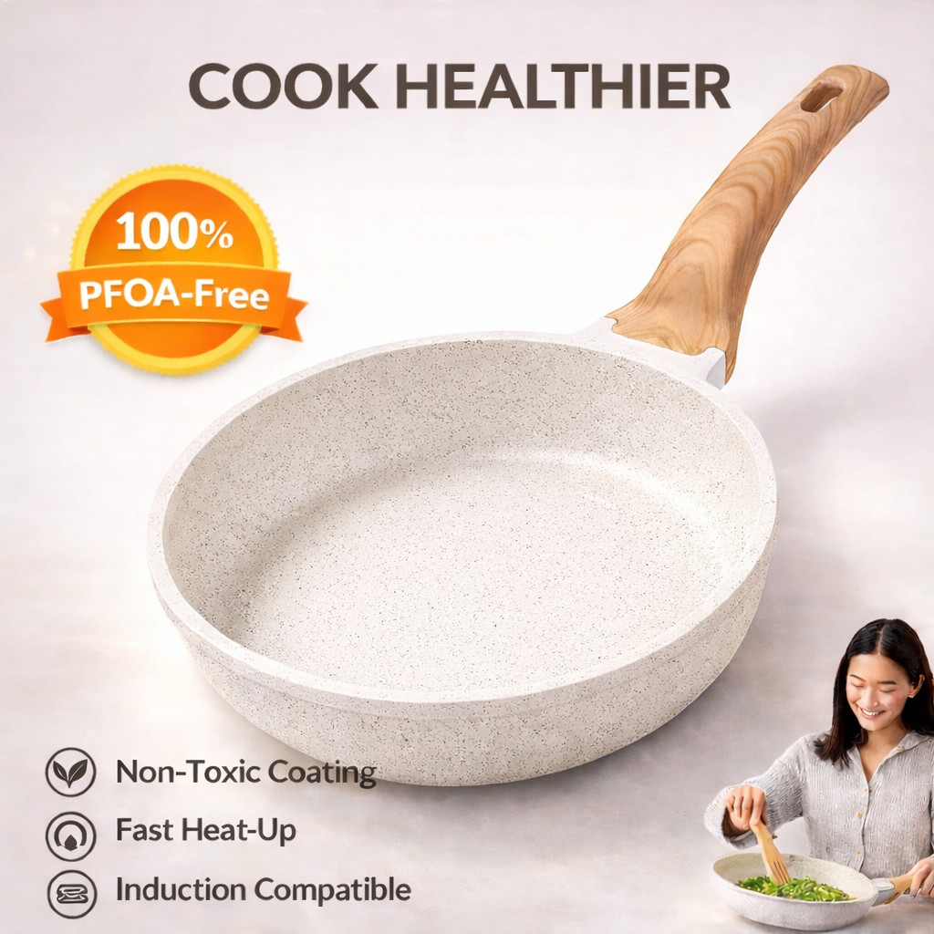 10 Inch Nonstick Frying Pan Skillet White Granite Induction Safe Egg Pan Kitchen