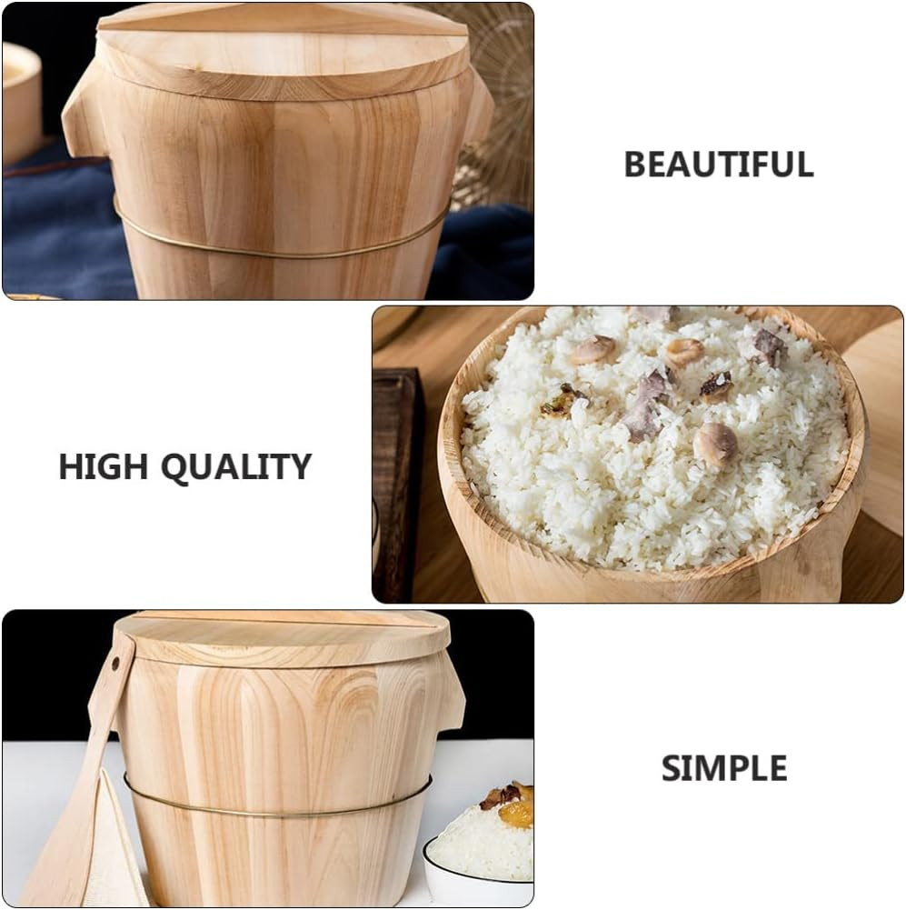 Wooden Rice Steamer Bucket 8.26X6.49X6.49 Inch Natural Chinese Material Handmade