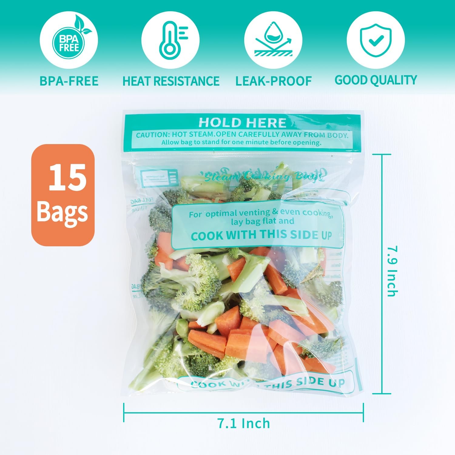 30 PCS 7.1×7.9 Inch Microwave Steamer Zip Steam Vegetable Cooking Bag
