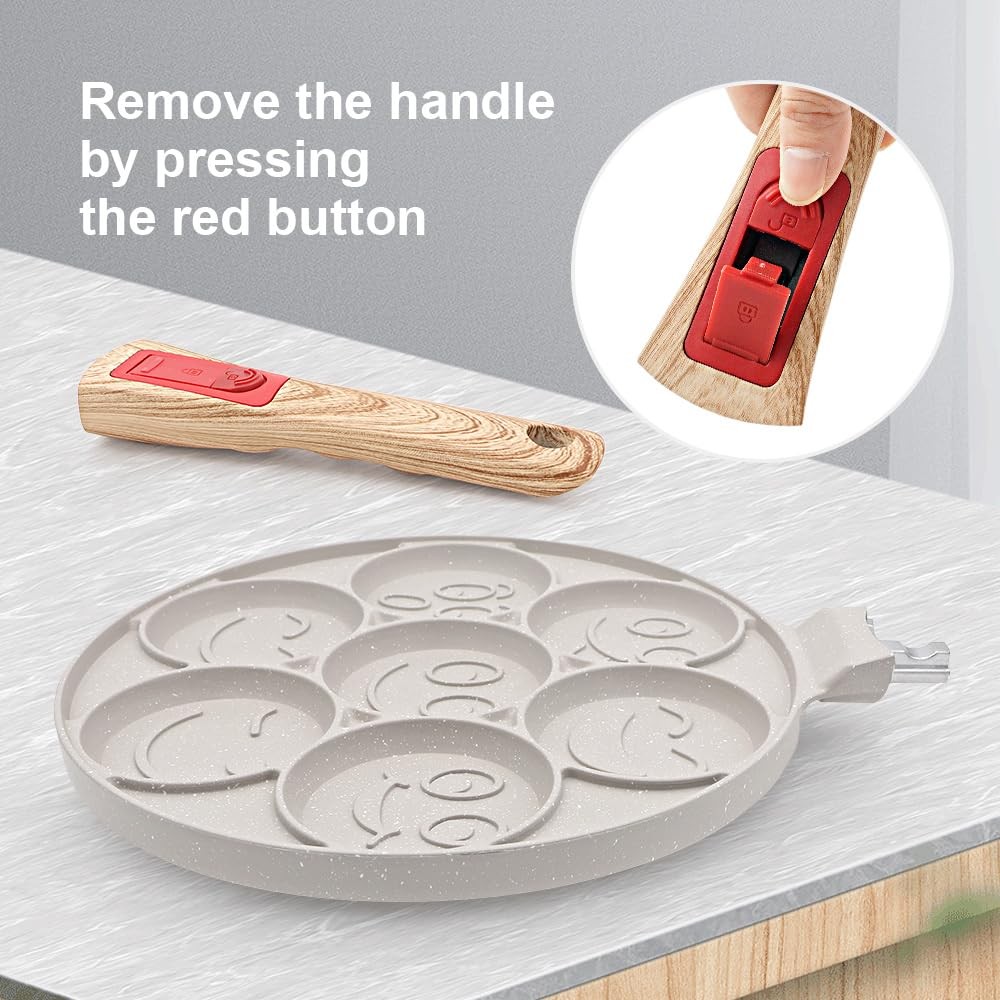1 PC 7 Holes Non Stick Mini Pancake Crepe Pan Detachable Handle Mold White
